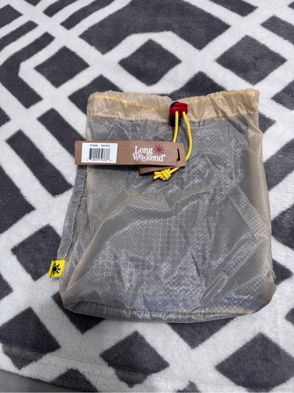Men’s Drawstring Travel Pouch in Taupe with Yellow Cord